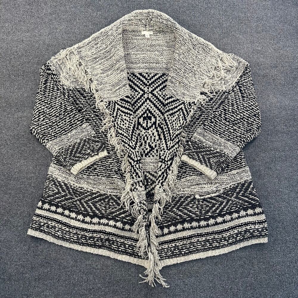 J. Jill Women's Western Sweater Cardigan Boho Cowgirl Aztec Fringe Wool Knit XL